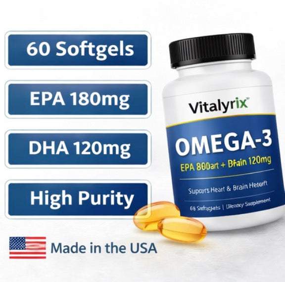 Vitalyrix™ Omega-3 Heart & Brain Support (EPA 180mg + DHA 120mg)